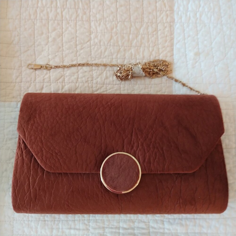 New Soft Suede-Like Rich Brown Clutch, Shoulder Bag, Handbag